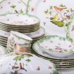 Dinner Set for 6 Persons - Herend Rothschild Bird Green Fish scale RO-ETV decor. Herend porcelain. Hand painted dinnerware