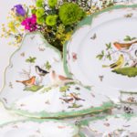 Dinner Set for 2 Persons - Herend Rothschild Bird Green Fish scale RO-ETV decor. Herend porcelain. Hand painted dinnerware