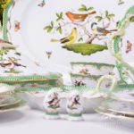 Dinner Set for 2 Persons - Herend Rothschild Bird Green Fish scale RO-ETV decor. Herend porcelain. Hand painted dinnerware