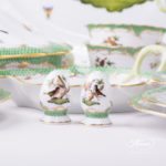 Dinner Set for 2 Persons - Herend Rothschild Bird Green Fish scale RO-ETV decor. Herend porcelain. Hand painted dinnerware