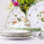 Dinner Set for 2 Persons - Herend Rothschild Bird Green Fish scale RO-ETV decor. Herend porcelain. Hand painted dinnerware