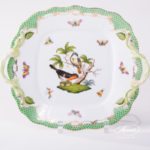 Cake Plate 430-0-00 RO-ETV Rothschild Bird Green Fish Scale design. Herend porcelain. Hand painted dinnerware