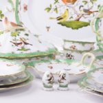 Dinner Set for 2 Persons - Herend Rothschild Bird Green Fish scale RO-ETV decor. Herend porcelain. Hand painted dinnerware
