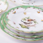 Dinner Set for 2 Persons - Herend Rothschild Bird Green Fish scale RO-ETV decor. Herend porcelain. Hand painted dinnerware