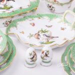 Dinner Set for 2 Persons - Herend Rothschild Bird Green Fish scale RO-ETV decor. Herend porcelain. Hand painted dinnerware