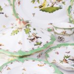 Dinner Set for 6 Persons - Herend Rothschild Bird Green Fish scale RO-ETV decor. Herend porcelain. Hand painted dinnerware