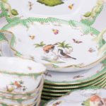 Dinner Set for 6 Persons - Herend Rothschild Bird Green Fish scale RO-ETV decor. Herend porcelain. Hand painted dinnerware