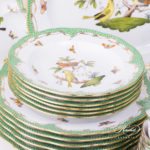Dinner Set for 6 Persons - Herend Rothschild Bird Green Fish scale RO-ETV decor. Herend porcelain. Hand painted dinnerware