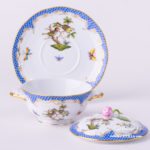 Soup Cup and Lid with Saucer 740-0-12 RO-ETB Rothschild Bird Blue Fish scale decor. Herend porcelain. Hand painted tableware