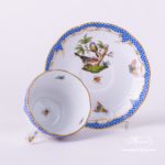Tea / Coffee Cup with Saucer 730-0-00 RO-ETB Rothschild Bird Blue Fish Scale decor. Herend porcelain hand painted