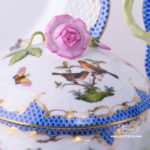Dinner Set for 2 Persons - Herend Rothschild Bird Blue Fish scale RO-ETB decor. Herend porcelain. Hand painted dinnerware