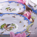 Dinner Set for 2 Persons - Herend Rothschild Bird Blue Fish scale RO-ETB decor. Herend porcelain. Hand painted dinnerware