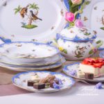Dinner Set for 2 Persons - Herend Rothschild Bird Blue Fish scale RO-ETB decor. Herend porcelain. Hand painted dinnerware