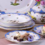 Dinner Set for 2 Persons - Herend Rothschild Bird Blue Fish scale RO-ETB decor. Herend porcelain. Hand painted dinnerware