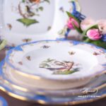Dinner Set for 2 Persons - Herend Rothschild Bird Blue Fish scale RO-ETB decor. Herend porcelain. Hand painted dinnerware