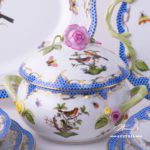 Dinner Set for 2 Persons - Herend Rothschild Bird Blue Fish scale RO-ETB decor. Herend porcelain. Hand painted dinnerware