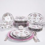 Dinner Set for 6 Persons - Herend Queen Victoria Platinum VBOG-X1-PT pattern. Herend porcelain hand painted. Tableware