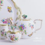 Tea Set for 2 Persons - Herend Queen Victoria VBO decor. Herend porcelain hand painted. Tableware. Coffee Cup 701-0-00 VBO