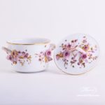 Fancy Biscuit Box w. Flower Applications 6299-0-66 CD1 Special Natural Colour pattern. Herend fine china. Hand painted ornaments