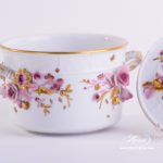 Fancy Biscuit Box w. Flower Applications 6299-0-66 CD1 Special Natural Colour pattern. Herend fine china. Hand painted ornaments