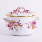 Fancy Biscuit Box w. Flower Applications 6299-0-66 CD1 Special Natural Colour pattern. Herend fine china. Hand painted ornaments