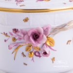 Fancy Biscuit Box w. Flower Applications 6299-0-66 CD1 Special Natural Colour pattern. Herend fine china. Hand painted ornaments