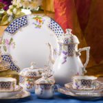 Coffee Set for 4 Persons - Herend Mosaic and Flowers MTFC pattern. Herend fine china hand painted. Tableware