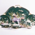 Tea Set for 2 Persons - Herend SP1058 Special Green design. Herend fine china. Hand painted tableware. Limited Edition