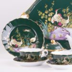 Tea Set for 2 Persons - Herend SP1058 Special Green design. Herend fine china. Hand painted tableware. Limited Edition