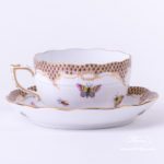 Tea Cup with Saucer 724-0-00 RO-ETM2 Rothschild Bird Brown Fish scale design. Herend fine china. Hand painted tableware