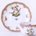 Tea Cup with Saucer 724-0-00 RO-ETM2 Rothschild Bird Brown Fish scale design. Herend fine china. Hand painted tableware