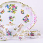 Tea Set for 2 Persons - Herend Queen Victoria VBO decor. Herend porcelain hand painted. Tableware