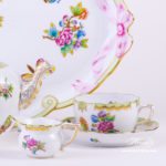 Tea Set for 2 Persons - Herend Queen Victoria VBO decor. Herend porcelain hand painted. Tableware