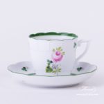 Coffee Cup and Saucer 706-0-00 Vienna Rose / Viennese Rose VRH pattern. Herend fine china. Hand painted tableware