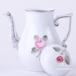 Coffee / Espresso Pot w. Rose Knob 614-0-09 VGRS-PT Vienna Rose Grand w. Platinum pattern. Herend fine china. Hand painted tableware