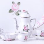 Coffee / Espresso Set for 2 Persons - Herend Vienna Rose Grand with Platinum VGRS-PT pattern. Herend fine china hand painted. Tableware