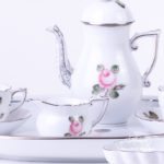 Coffee / Espresso Set for 2 Persons - Herend Vienna Rose Grand with Platinum VGRS-PT pattern. Herend fine china hand painted. Tableware