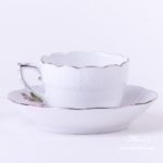 Coffee / Espresso Cup and Saucer 711-0-00 VGRS-PT Vienna Rose Grand w. Platinum pattern. Herend fine china. Hand painted tableware