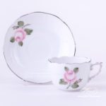 Coffee / Espresso Cup and Saucer 711-0-00 VGRS-PT Vienna Rose Grand w. Platinum pattern. Herend fine china. Hand painted tableware