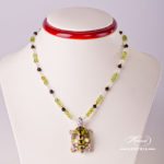 Turtle Necklace 15529-0-47 VHBR1 Light Brown Fish scale design. Herend fine china. Hand painted ornaments. Onyx, Olivine and Mountain Crystal pearls