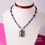 Turtle Necklace 15529-0-47 VHFB Navy Blue Fish scale design. Herend fine china. Hand painted ornaments. Onyx, Lapis Lazuli pearls