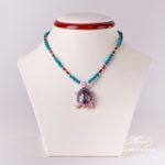 Turtle Necklace 15529-0-47 VHP Purple Fish scale design. Herend fine china. Hand painted ornaments. Onyx, Turquoise and Mountain Crystal pearls