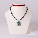 Turtle Necklace 15529-0-47 VHV Green Fish scale design. Herend fine china. Hand painted ornaments. Onyx, Turquoise and Mountain Crystal pearls