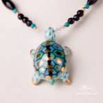 Turtle Necklace 15529-0-47 VHV Green Fish scale design. Herend fine china. Hand painted ornaments. Onyx, Turquoise and Mountain Crystal pearls