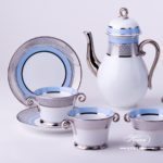 Coffee Set for 4 Persons - Herend Orient Blue with Platinum ORIENTB-PT pattern. Herend fine china hand painted. Tableware