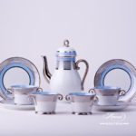 Coffee Set for 4 Persons - Herend Orient Blue with Platinum ORIENTB-PT pattern. Herend fine china hand painted. Tableware