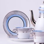 Coffee Set for 4 Persons - Herend Orient Blue with Platinum ORIENTB-PT pattern. Herend fine china hand painted. Tableware