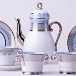 Coffee Set for 4 Persons - Herend Orient Blue with Platinum ORIENTB-PT pattern. Herend fine china hand painted. Tableware