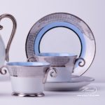 Coffee Set for 4 Persons - Herend Orient Blue with Platinum ORIENTB-PT pattern. Herend fine china hand painted. Tableware