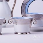 Coffee Set for 4 Persons - Herend Orient Blue with Platinum ORIENTB-PT pattern. Herend fine china hand painted. Tableware